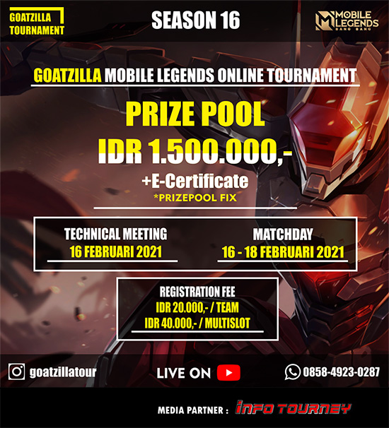 turnamen ml mlbb mole mobile legends februari 2021 goatzilla season 16 poster
