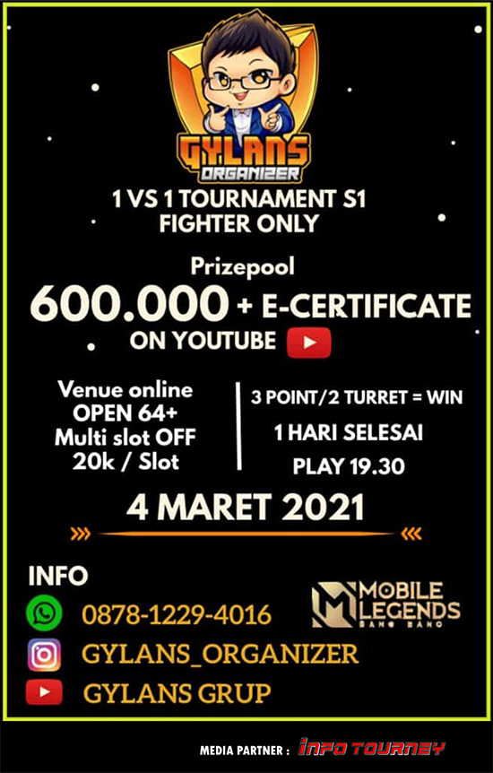 turnamen ml mlbb mole mobile legends maret 2021 gylans 1vs1 season 1 poster