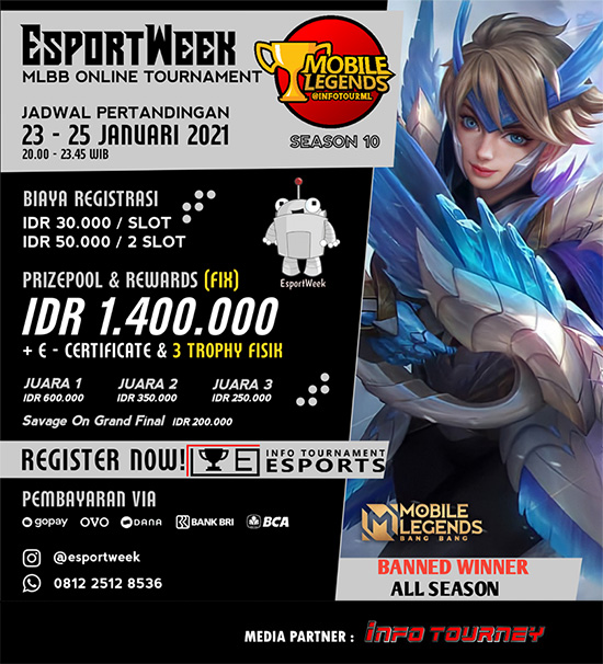 turnamen ml mlbb mole mobile legends januari 2021 esportweek season 10 poster