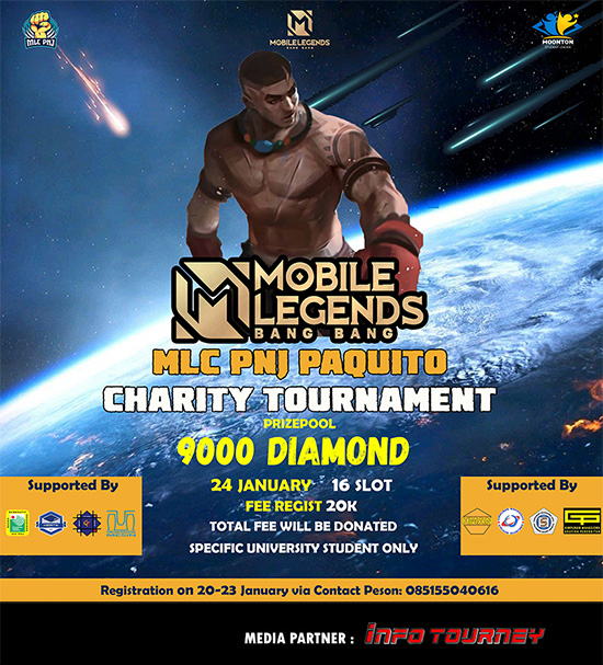 turnamen ml mlbb mole mobile legends januari 2021 mlc pnj paquito charity poster