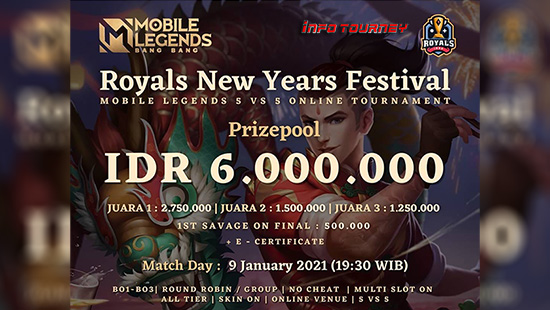 turnamen ml mlbb mole mobile legends januari 2021 royals new year festival 2021 logo