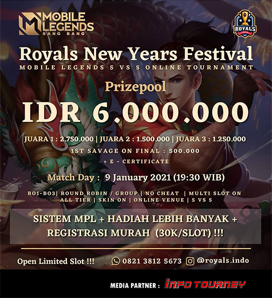 turnamen ml mlbb mole mobile legends januari 2021 royals new year festival 2021 poster