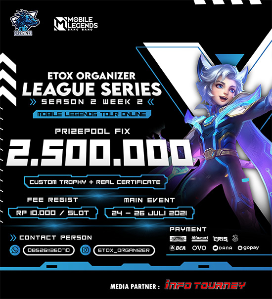 turnamen ml mlbb mole mobile legends juli 2021 etox league season 2 week 2 poster