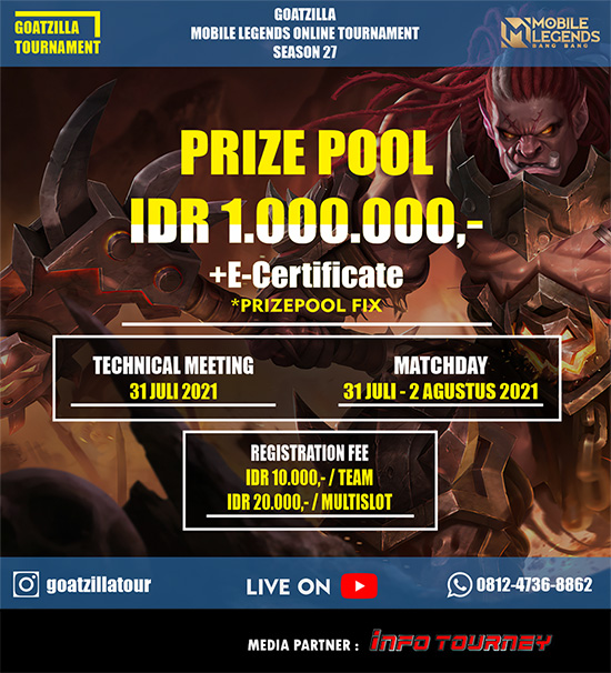 turnamen ml mlbb mole mobile legends juli 2021 goatzilla season 27 poster