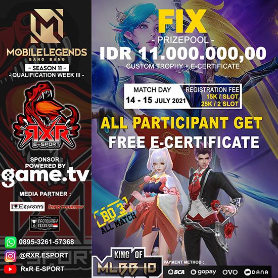 turnamen ml mlbb mole mobile legends juli 2021 king of mlbb x rxr esport season 11 week 3 poster