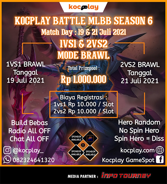 turnamen ml mlbb mole mobile legends juli 2021 kocplay battle season 6 poster