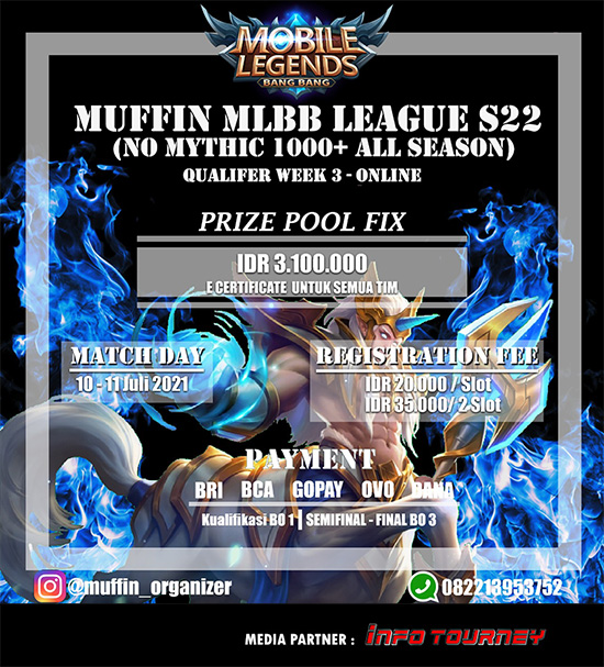 turnamen ml mlbb mole mobile legends juli 2021 muffin league season 22 week 3 poster