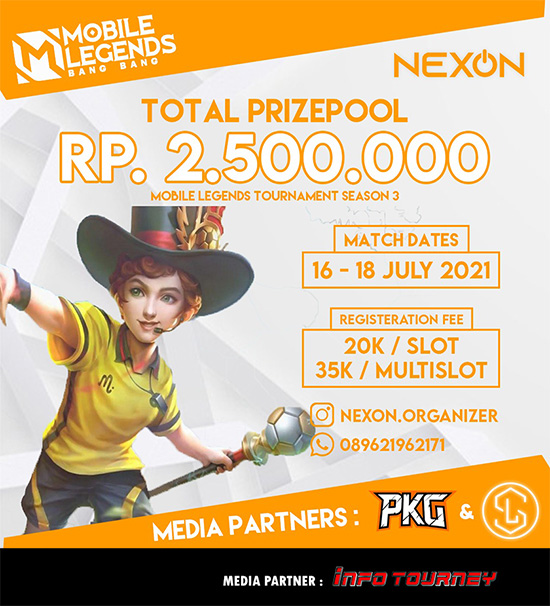 turnamen ml mlbb mole mobile legends juli 2021 nexon season 3 poster