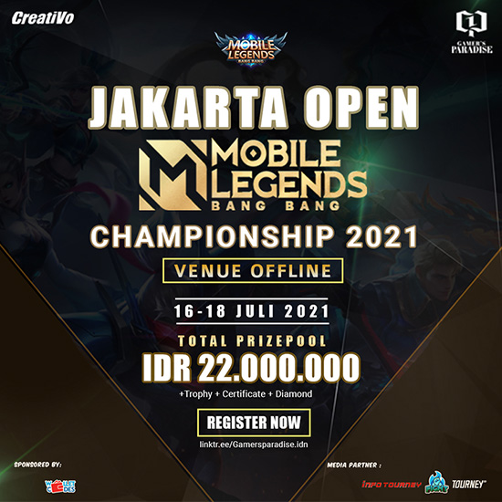 turnamen ml mlbb mole mobile legends juli 2021 jakarta open championship 2021 poster