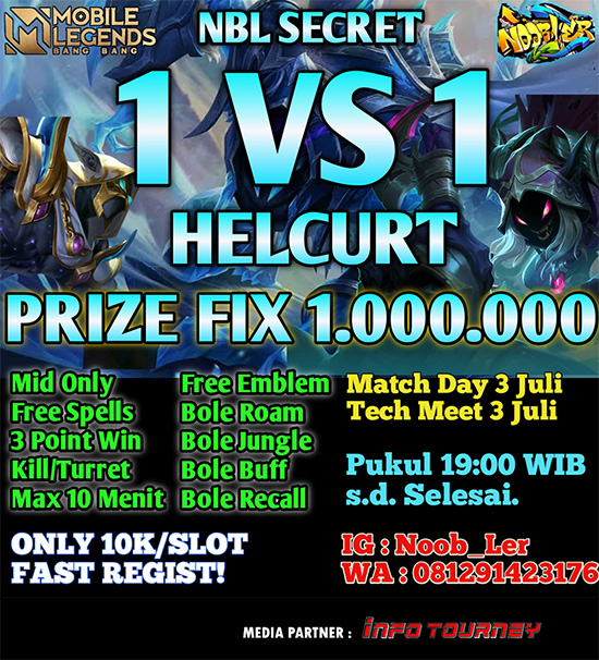 turnamen ml mlbb mole mobile legends juli 2021 nbl secret 1vs1 helcurt poster