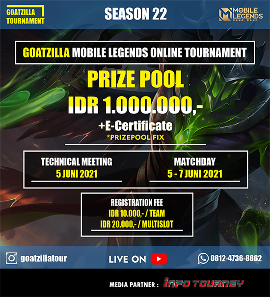 turnamen ml mlbb mole mobile legends juni 2021 goatzilla season 22 poster