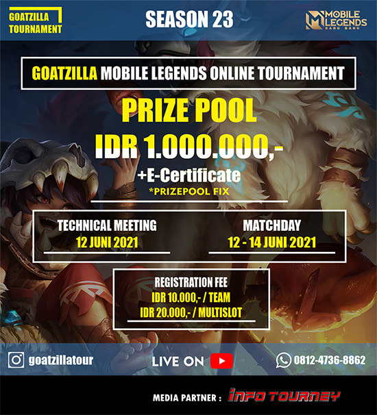 turnamen ml mlbb mole mobile legends juni 2021 goatzilla season 23 poster
