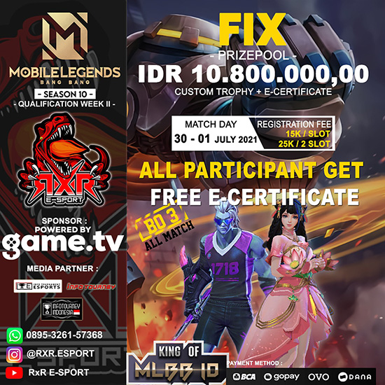 turnamen ml mlbb mole mobile legends juni 2021 king of mlbb x rxr esport poster