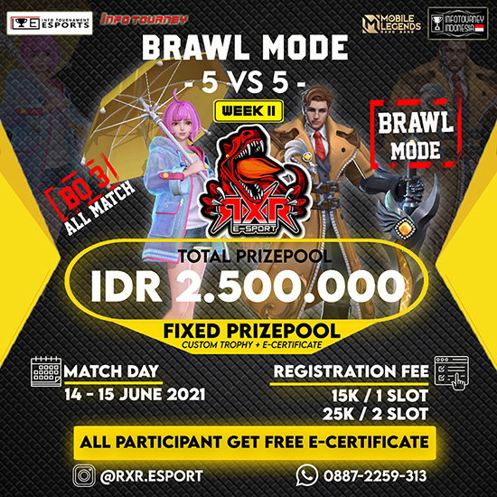 turnamen ml mlbb mole mobile legends juni 2021 rxr brawl league 5vs5 week 2 poster