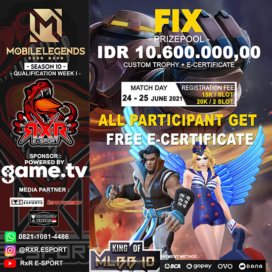 turnamen ml mlbb mole mobile legends juni 2021 rxr esport league season 10 week 1 poster