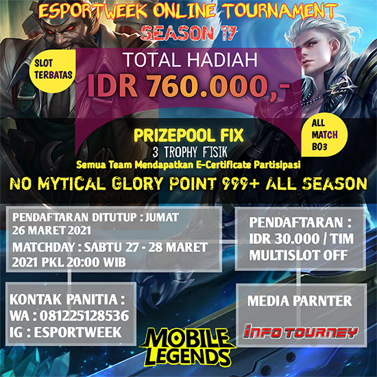 turnamen ml mlbb mole mobile legends maret 2021 esportweek season 17 poster