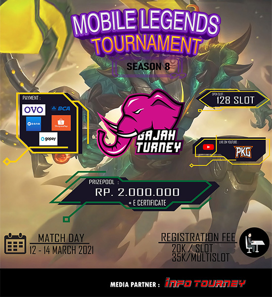 turnamen ml mlbb mole mobile legends maret 2021 gajah turney season 8 poster