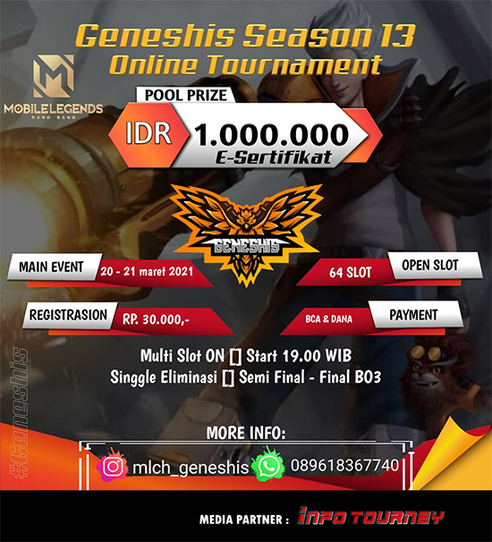 turnamen ml mlbb mole mobile legends maret 2021 geneshis esports season 13 poster