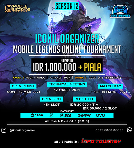 turnamen ml mlbb mole mobile legends maret 2021 iconil organizer season 12 poster