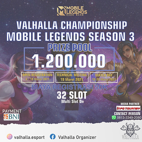 turnamen ml mlbb mole mobile legends maret 2021 valhalla championship season 3 poster