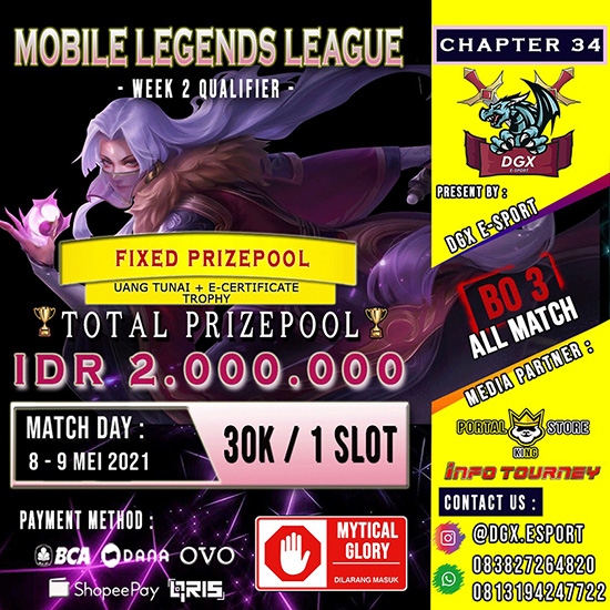 turnamen ml mlbb mole mobile legends mei 2021 dgx esport season 34 week 2 poster