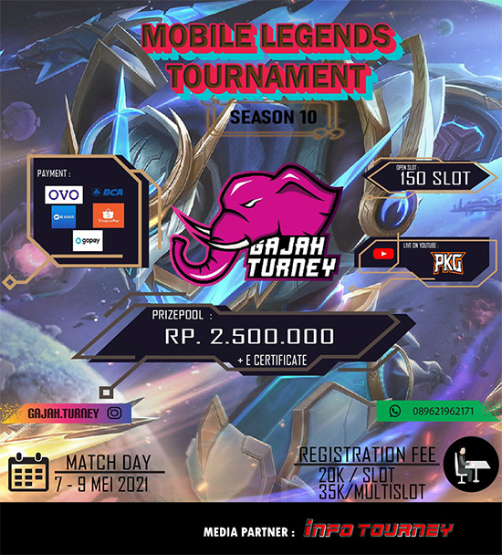 turnamen ml mlbb mole mobile legends mei 2021 gajah turney season 10 poster