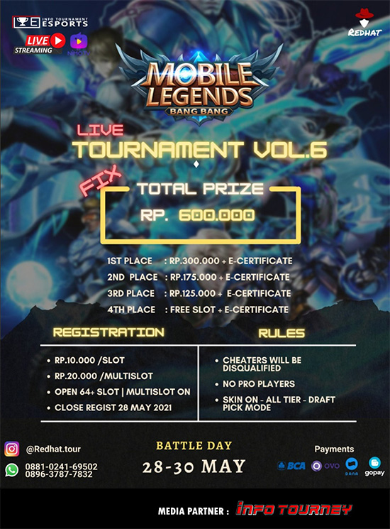 turnamen ml mlbb mole mobile legends mei 2021 redhat season 6 poster