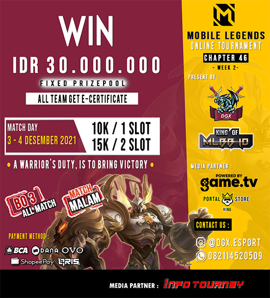 turnamen ml mlbb mole mobile legends desember 2021 dgx esport x king of mlbb 46 week 2 poster