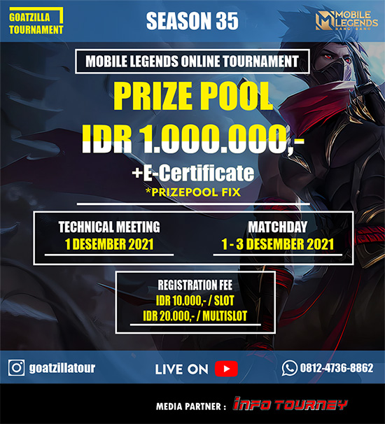 turnamen ml mlbb mole mobile legends desember 2021 goatzilla season 35 poster