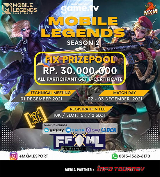 turnamen ml mlbb mole mobile legends desember 2021 king of mlbb x mxm esport season 2 week 1 poster