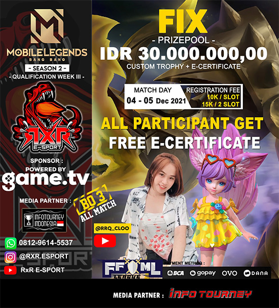 turnamen ml mlbb mole mobile legends desember 2021 king of mlbb x rxr esport season 2 week 3 poster