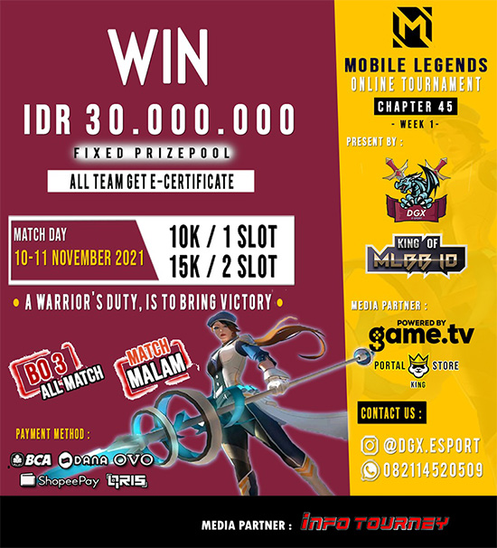 turnamen ml mlbb mole mobile legends november 2021 dgx esport x king of mlbb 45 week 1 poster