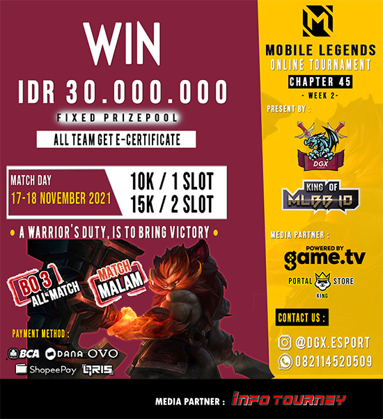turnamen ml mlbb mole mobile legends november 2021 dgx esport x king of mlbb 45 week 2 poster