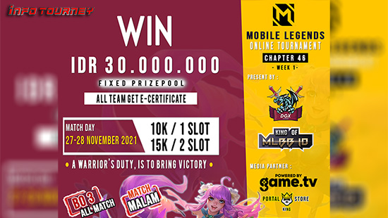 turnamen ml mlbb mole mobile legends november 2021 dgx esport x king of mlbb 46 week 1 logo