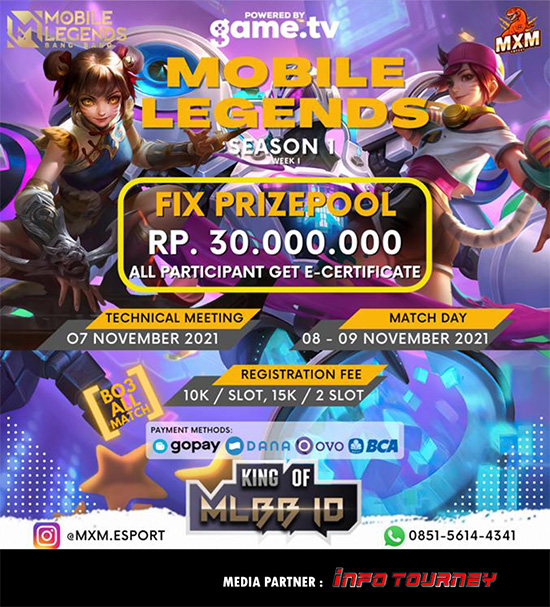turnamen ml mlbb mole mobile legends november 2021 king of mlbb x mxm esport season 1 week 1 poster