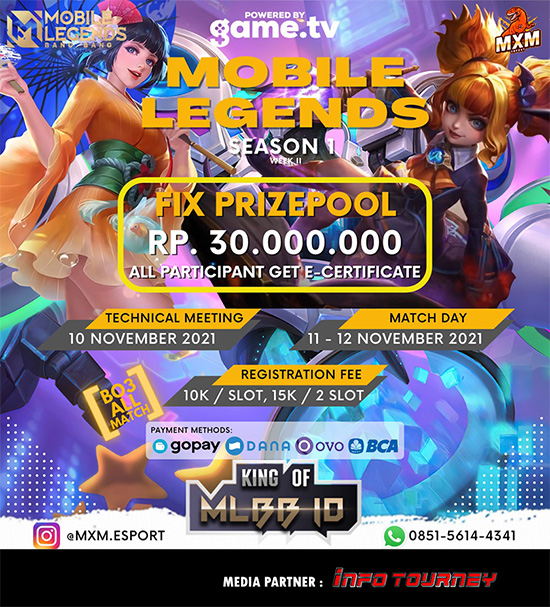 turnamen ml mlbb mole mobile legends november 2021 king of mlbb x mxm esport season 1 week 2 poster