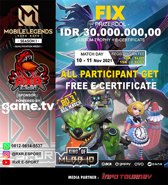 turnamen ml mlbb mole mobile legends november 2021 king of mlbb x rxr esport season 1 week 1 poster