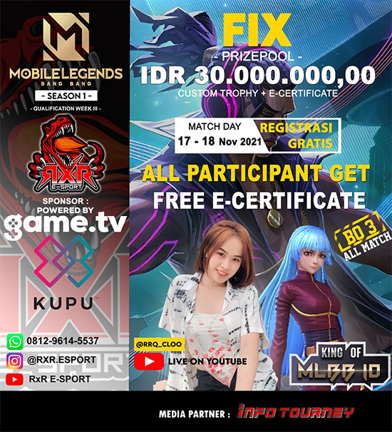 turnamen ml mlbb mole mobile legends november 2021 king of mlbb x rxr esport season 1 week 3 poster