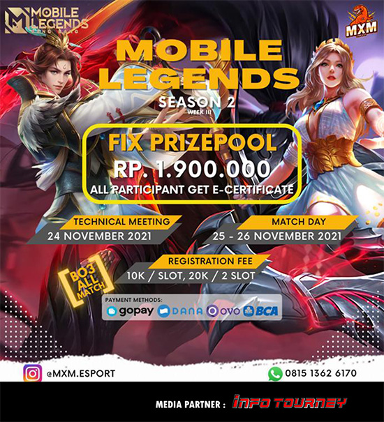 turnamen ml mlbb mole mobile legends november 2021 mxm esport season 2 week 3 poster