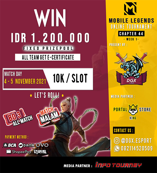 turnamen ml mlbb mole mobile legends november 2021 dgx esport chapter 44 week 1 poster