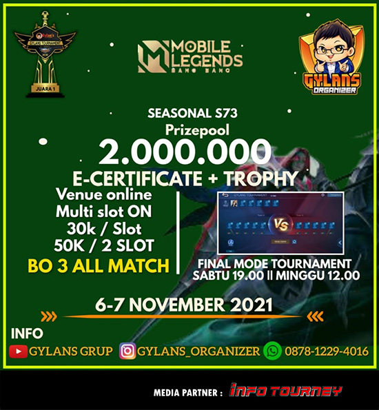 turnamen ml mlbb mole mobile legends november 2021 gylans organizer season 73 poster