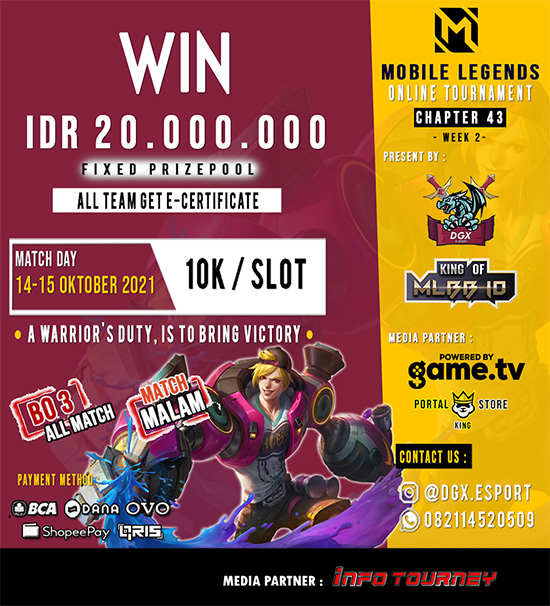 turnamen ml mlbb mole mobile legends oktober 2021 dgx esport x king of mlbb chapter 43 week 2 poster