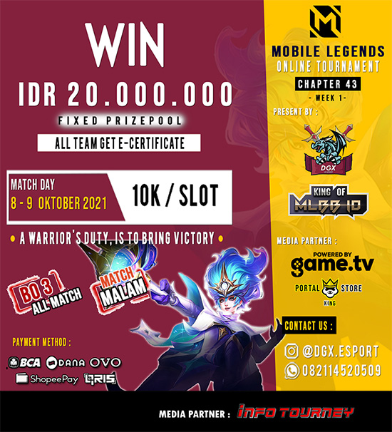 turnamen ml mlbb mole mobile legends oktober 2021 dgx esport x king of mlbb poster