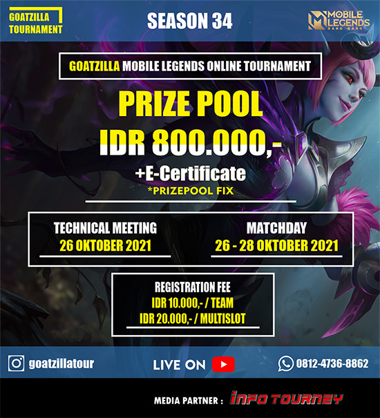 turnamen ml mlbb mole mobile legends oktober 2021 goatzilla season 34 poster