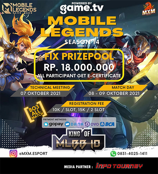 turnamen ml mlbb mole mobile legends oktober 2021 king of mlbb x mxm esport season 14 week 1 poster 1