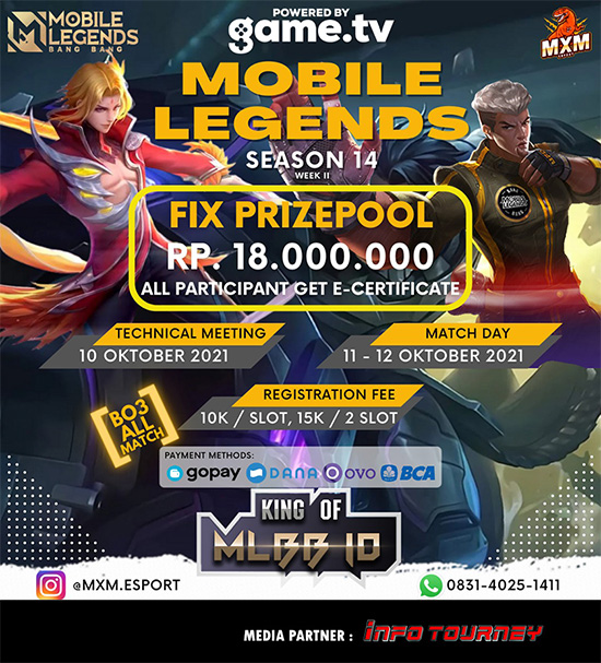 turnamen ml mlbb mole mobile legends oktober 2021 king of mlbb x mxm esport season 14 week 2 poster