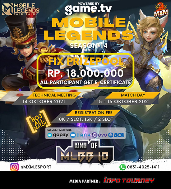 turnamen ml mlbb mole mobile legends oktober 2021 king of mlbb x mxm esport season 14 week 3 poster
