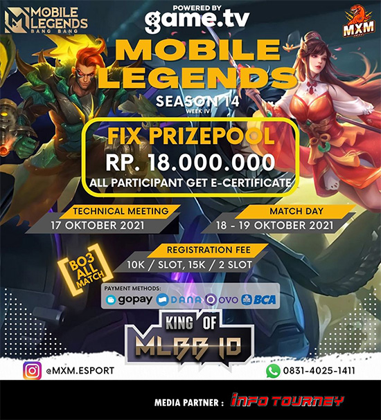 turnamen ml mlbb mole mobile legends oktober 2021 king of mlbb x mxm esport season 14 week 4 poster