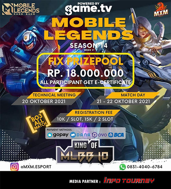 turnamen ml mlbb mole mobile legends oktober 2021 king of mlbb x mxm esport season 14 week 5 poster