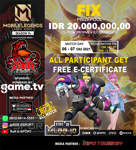 turnamen ml mlbb mole mobile legends oktober 2021 king of mlbb x rxr esport season 14 week 1 poster